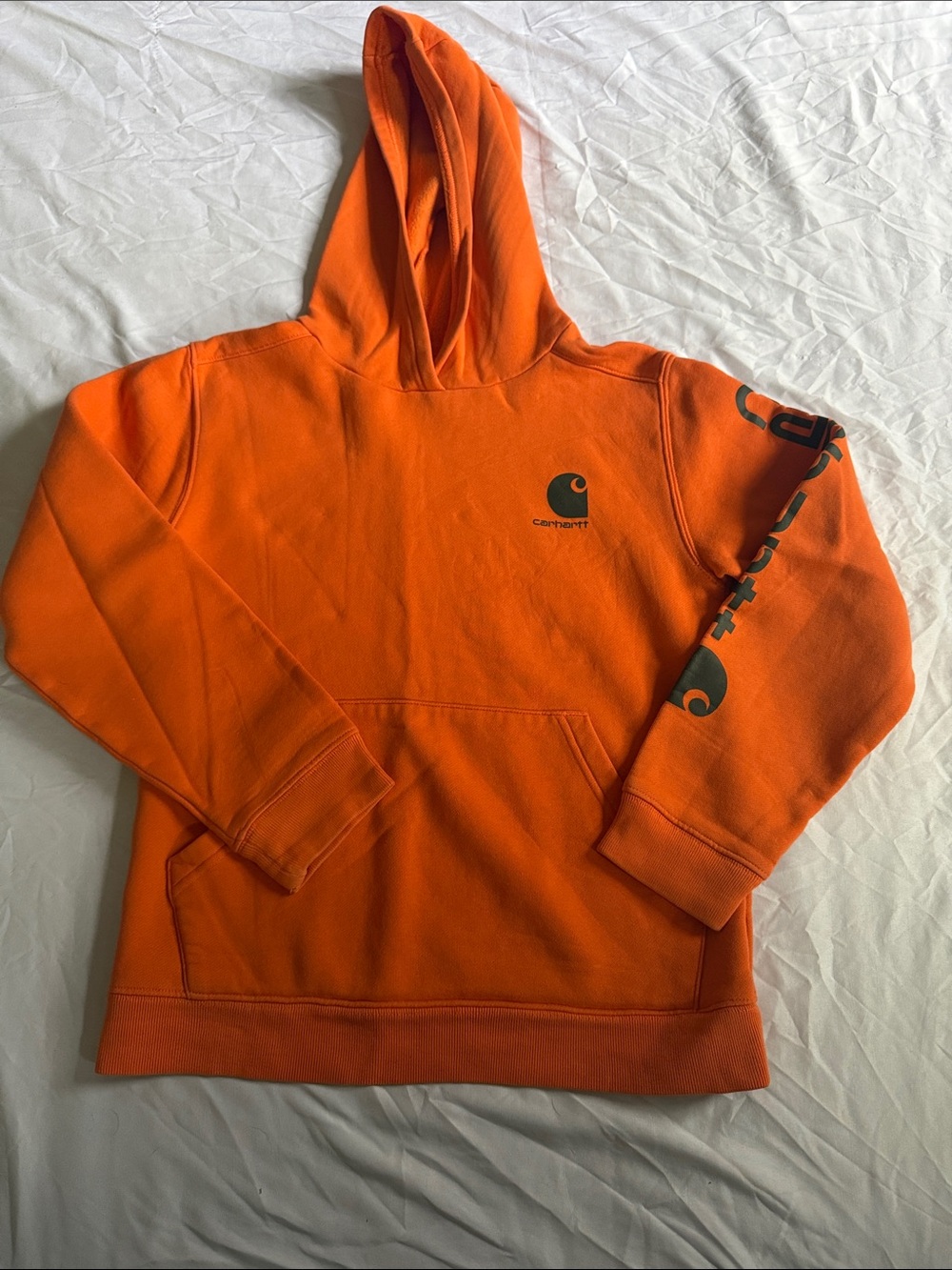 Carhartt Orange Pullover Hoodie with Sleeve Logo